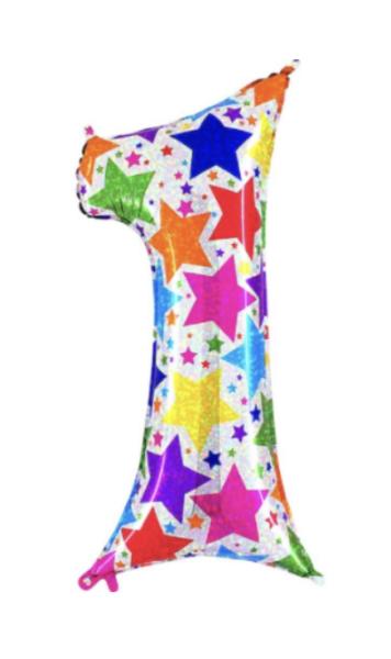 Folienballon - Zahl 1: Designer Stern - ø 102cm